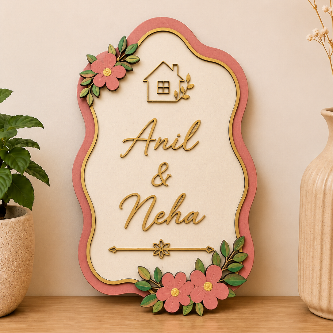 Rosewood Elegance Nameplate I Handcrafted Personalized Wooden Nameplate for Home Entrance
