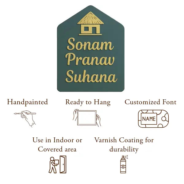 Cozy Hut Nameplate | Personalized Wooden Name Plate for Home Entrance - nameplate