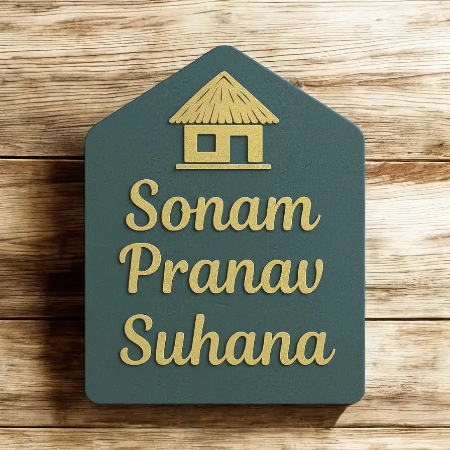 Cozy Hut Nameplate | Personalized Wooden Name Plate for Home Entrance - nameplate