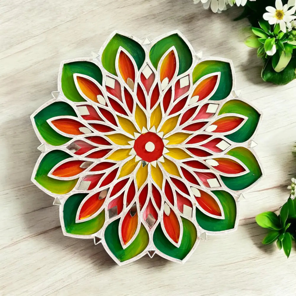 Leaf and Flower Double Layerd Rangoli Design - 9inch DIY Kit I SPLASH DIY by Splash Arts - Festival
