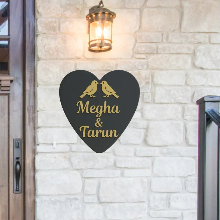 Love Nest Nameplate | Handcrafted Personalized Wooden Name Plate for Home Entrance - nameplate