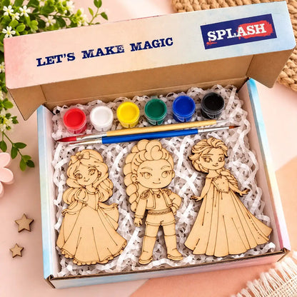 DIY Wooden Fridge Magnet Painting Kit for Kids | 3 Wooden Magnets with 6 Paints & 2 Brushes | Creative Art & Craft Activity Kit | Splasharts