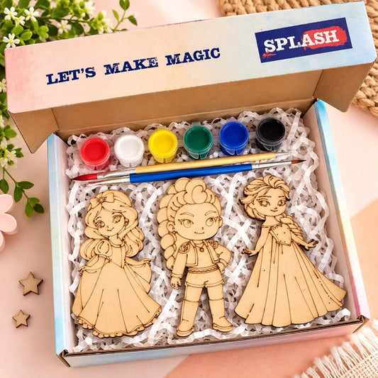 DIY Wooden Fridge Magnet Painting Kit for Kids | 3 Wooden Magnets with 6 Paints & 2 Brushes | Creative Art & Craft Activity Kit | Splasharts