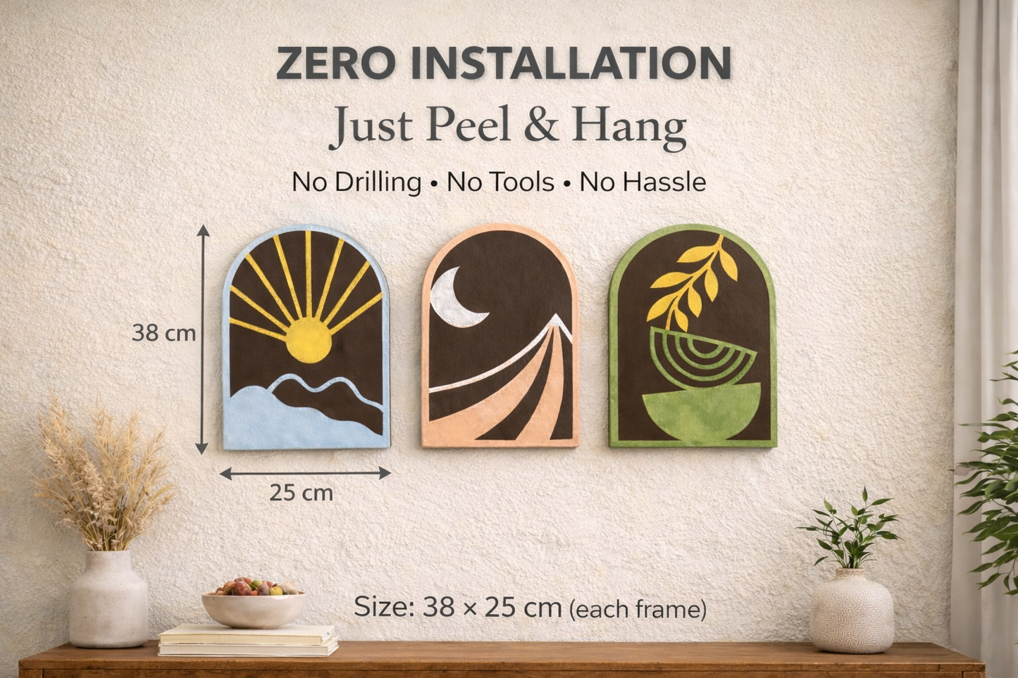 Sun-Moon-Growth Wall Hanging (Set of 3)