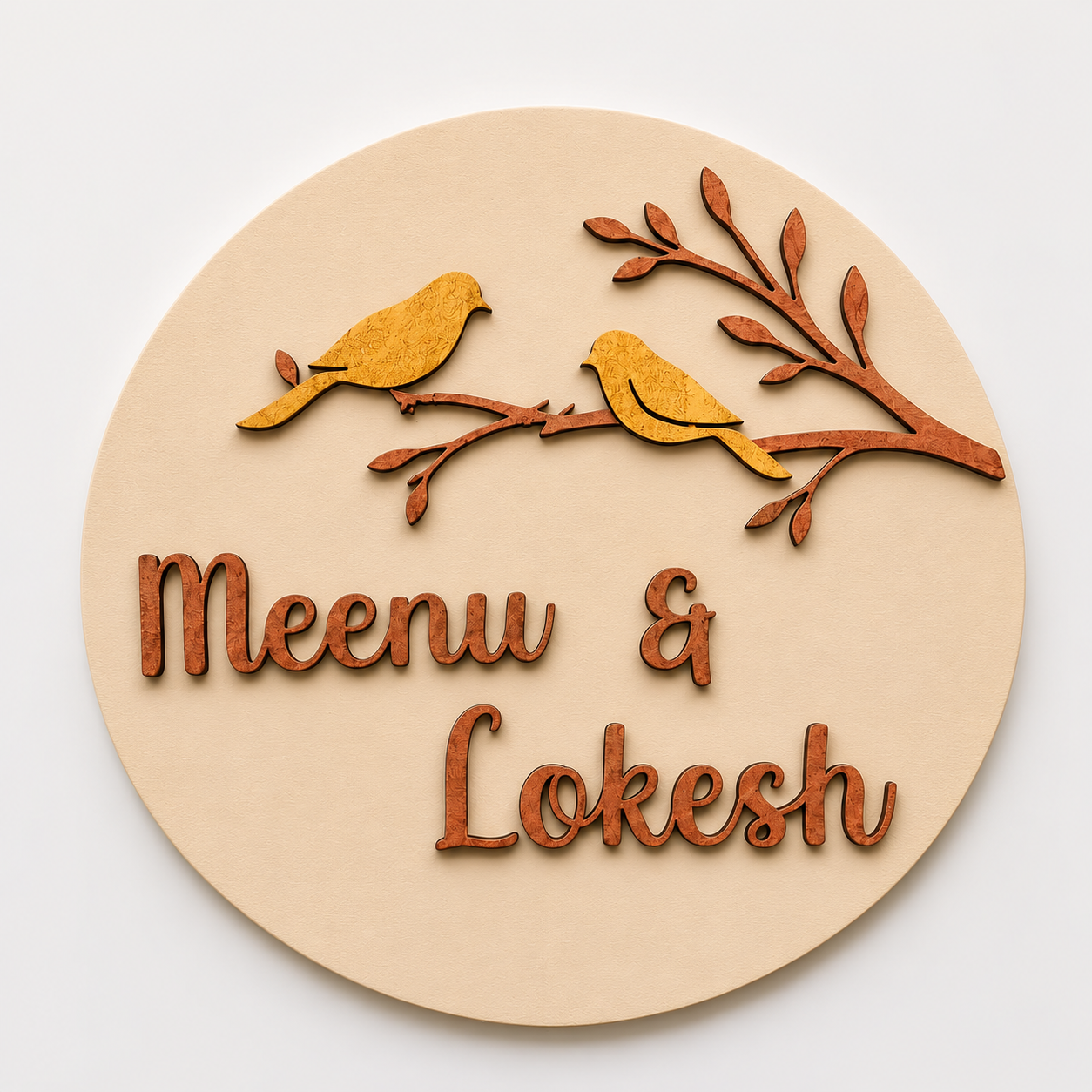 Bird on Branch Nameplate | Personalized Wooden Name Plate for Home Entrance
