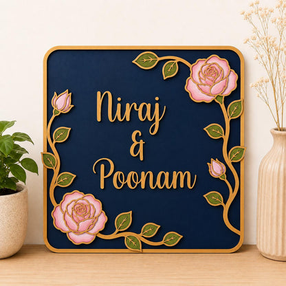 Blooming Roses Nameplate I Handcrafted Personalized Wooden Nameplate for Home Entrance (Copy) (Copy)