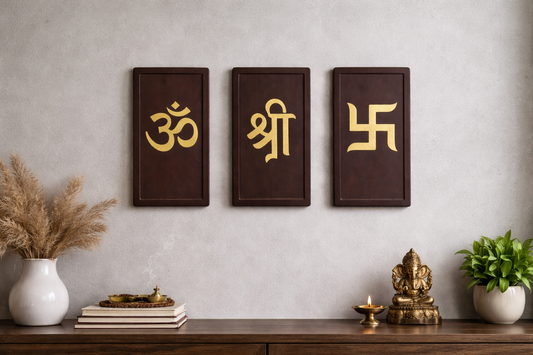 Om Shree Swastik – Modern Spiritual Wall Art (Set of 3)