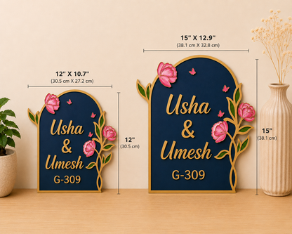Tulips Elegance Nameplate I Handcrafted Personalized Wooden Nameplate for Home Entrance (Copy)