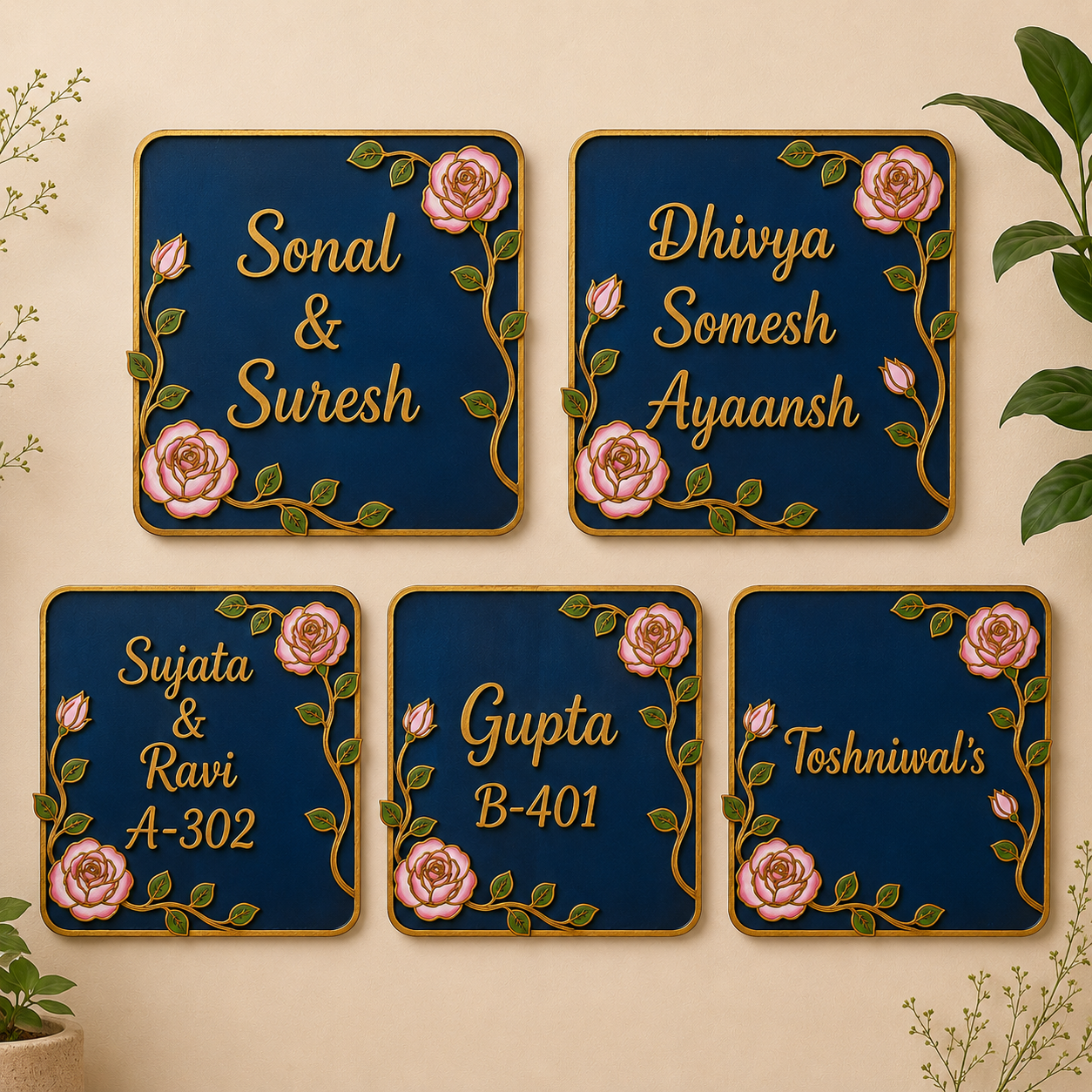 Blooming Roses Nameplate I Handcrafted Personalized Wooden Nameplate for Home Entrance (Copy) (Copy)