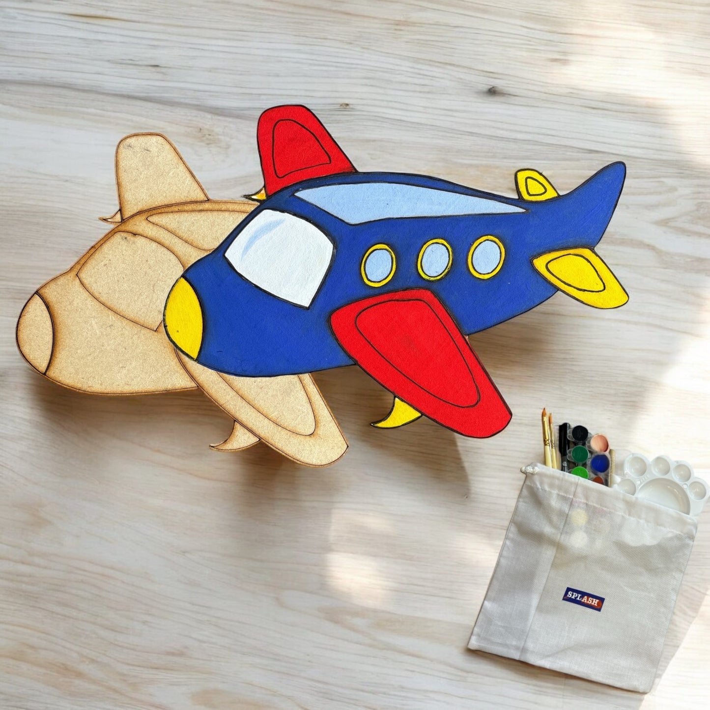 Aeroplane DIY Kit for Kids | Paint Your Own Wooden Airplane Craft Kit with Keychain & Fridge Magnets | SPLASH DIY by Splash Arts