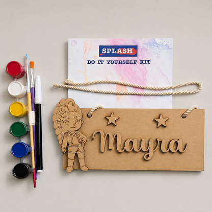 Kpop Demon Hunter Nameplate.Wooden nameplate with character cutout and paint set.