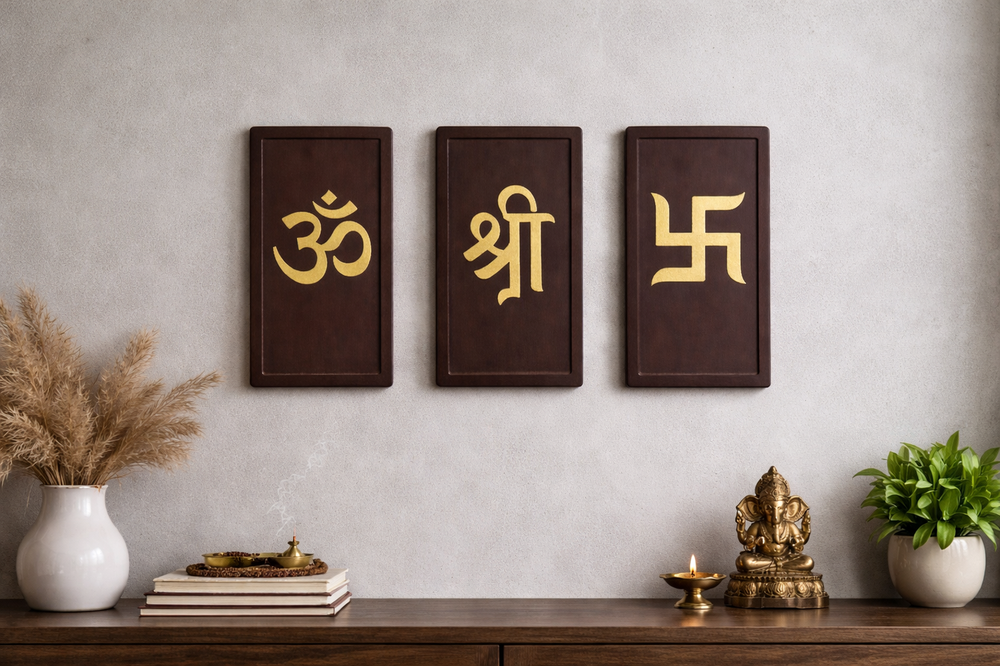 Ohm Shree Swastik wall decor in elegant western style, peel and hang design with zero drilling, perfect for home decoration and housewarming gift.