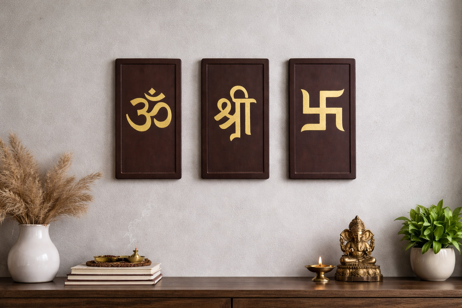 Ohm Shree Swastik wall decor in elegant western style, peel and hang design with zero drilling, perfect for home decoration and housewarming gift.