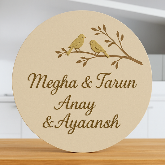 Personalized Bird on Branch wooden name plate for home entrance handcrafted nature inspired nameplate with bird design