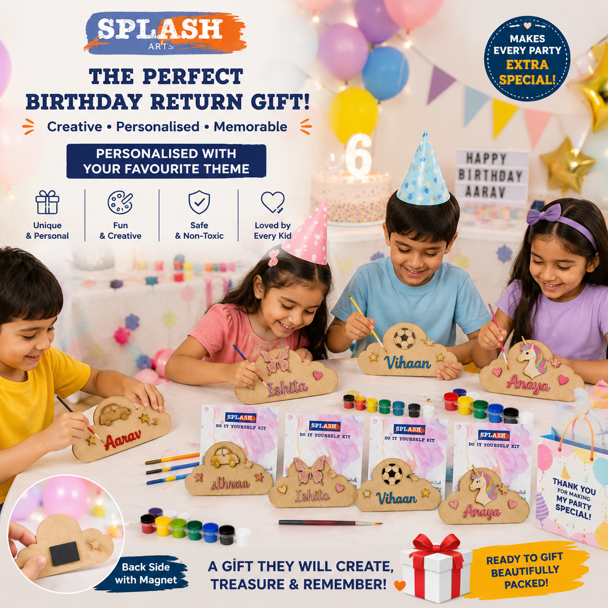 Personalised Theme Fridge Magnet DIY Kit |Paint Your Own Fridge Magnet| Birthday Return Gift I SPLASH DIY by Splash Arts