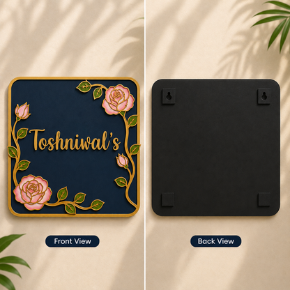 Blooming Roses Nameplate I Handcrafted Personalized Wooden Nameplate for Home Entrance (Copy) (Copy)
