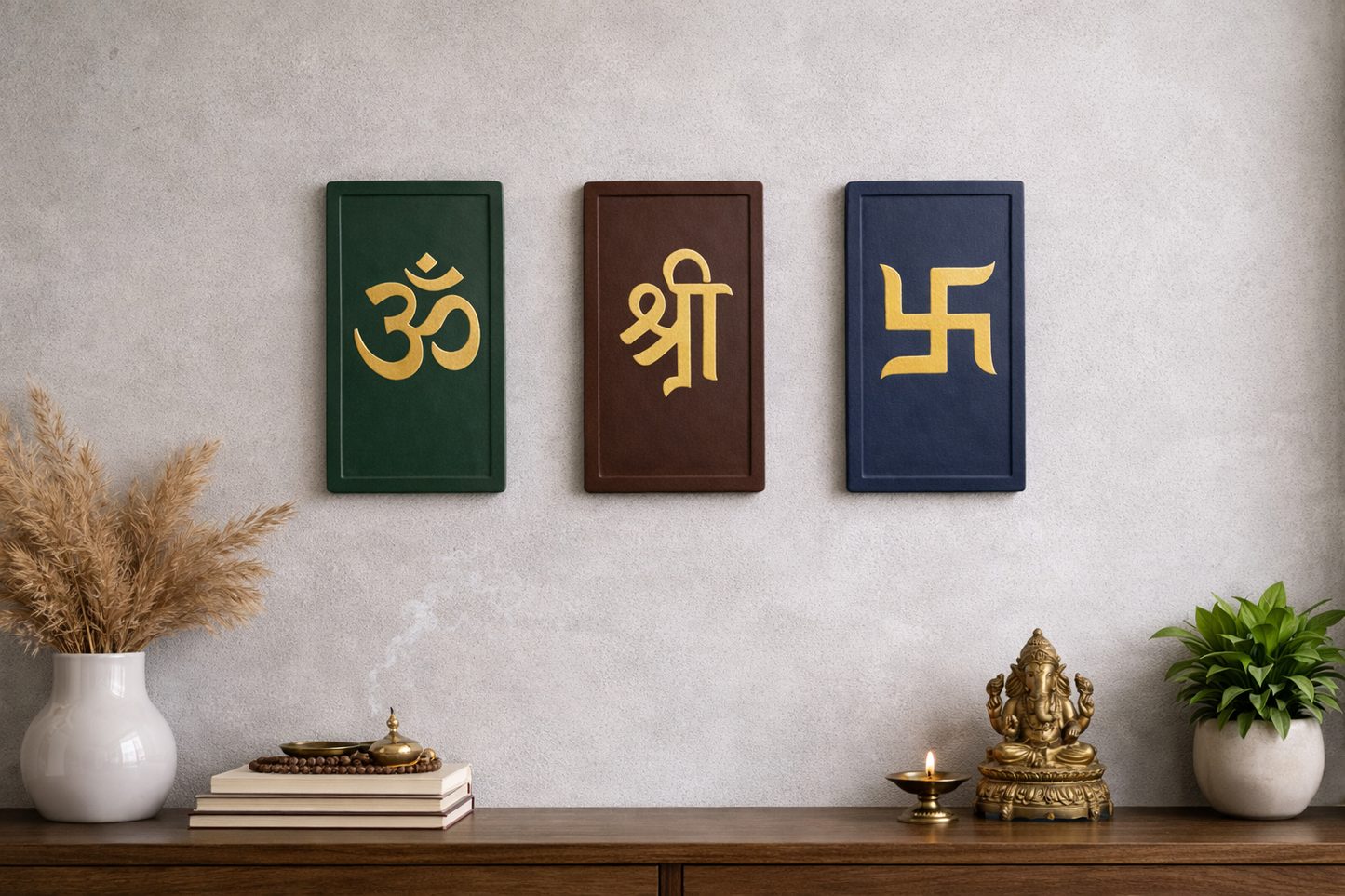 Om Shree Swastik – Modern Spiritual Wall Art (Set of 3) I Wall Decor