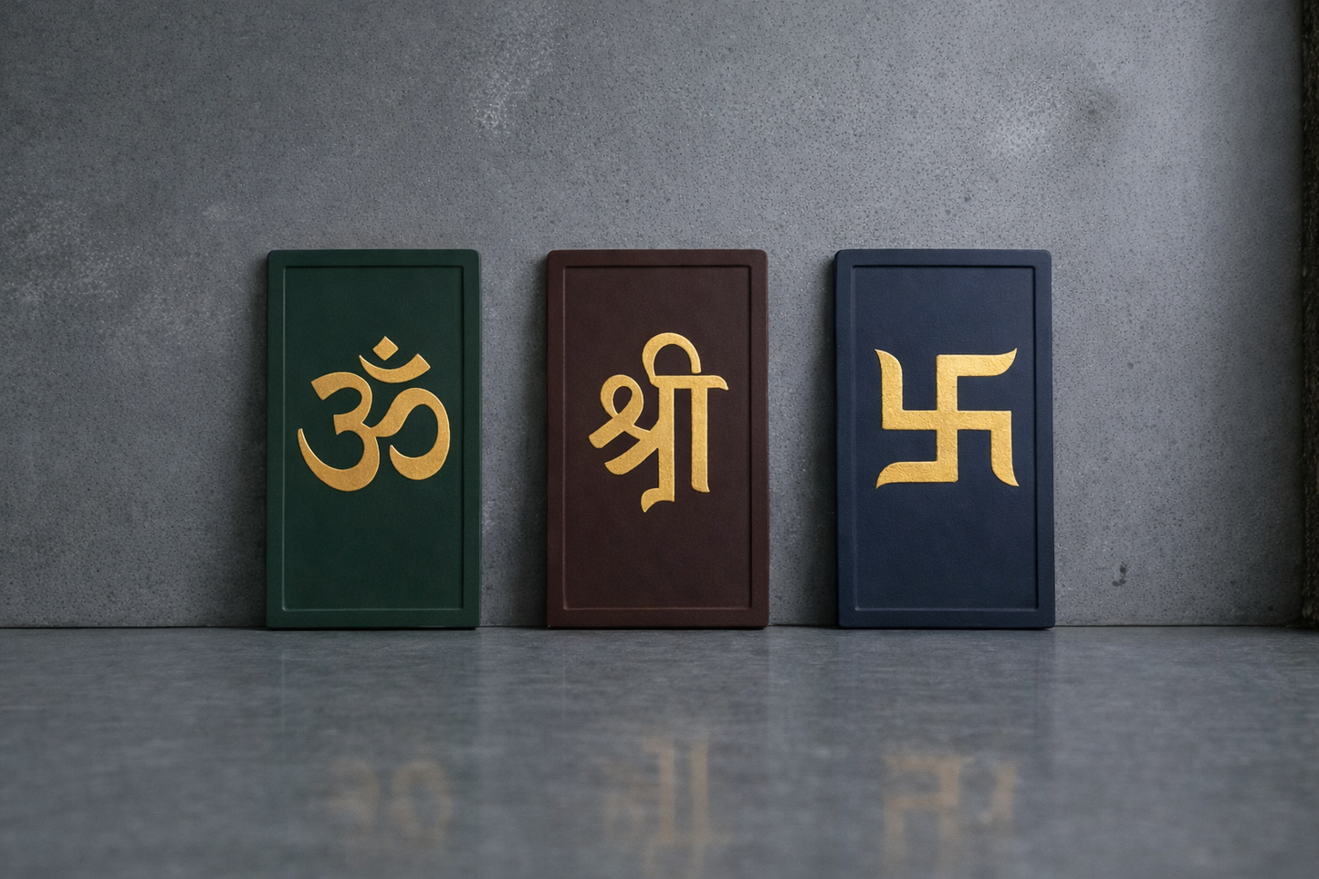 Om Shree Swastik – Modern Spiritual Wall Art (Set of 3) I Wall Decor