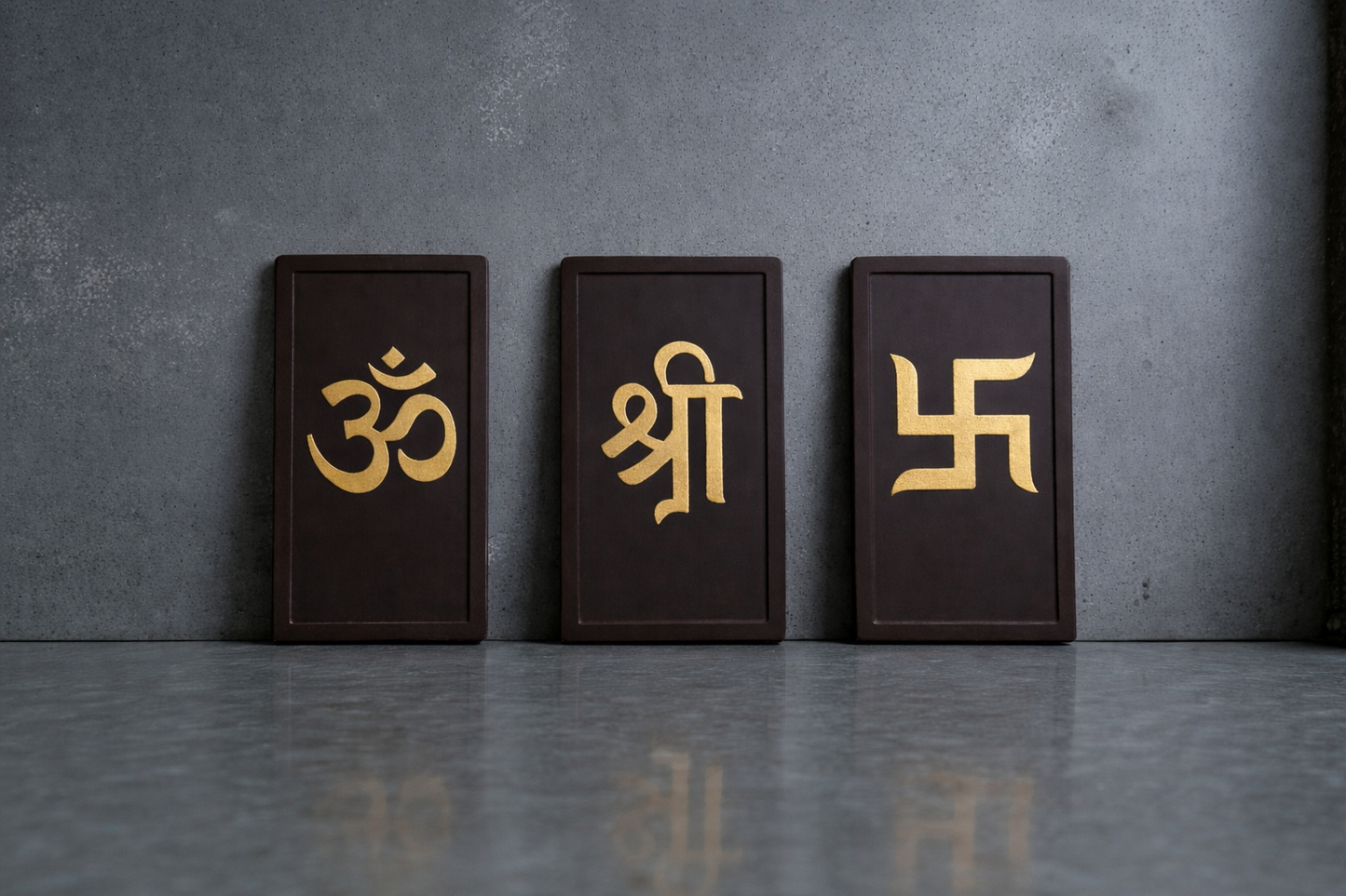 Om Shree Swastik – Modern Spiritual Wall Art (Set of 3) I Wall Decor