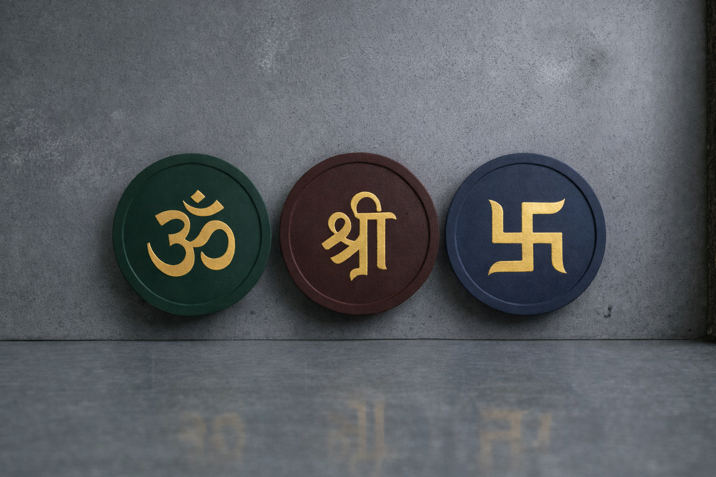 Om Shree Swastik – Modern Spiritual Wall Art (Set of 3) I Wall Decor
