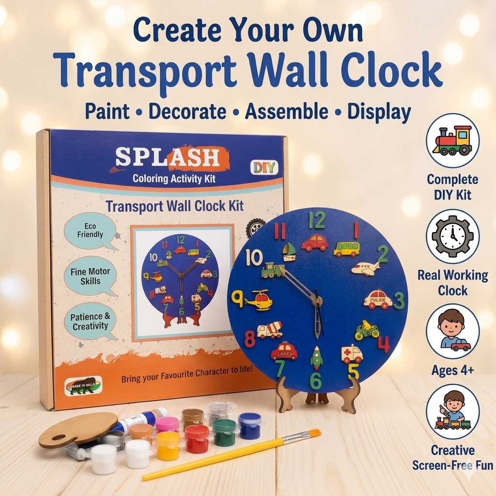 DIY Transport Clock Kit for Kids | Paint Your Own Wooden Clock | SPLASH DIY by Splash Arts