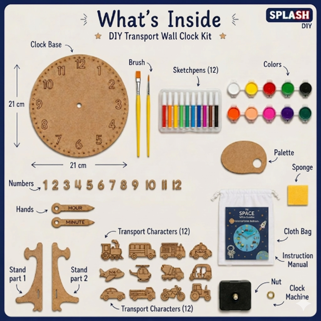 DIY Transport Clock Kit for Kids | Paint Your Own Wooden Clock | SPLASH DIY by Splash Arts