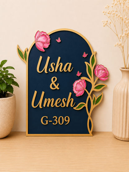 Tulips Elegance Nameplate I Handcrafted Personalized Wooden Nameplate for Home Entrance (Copy)