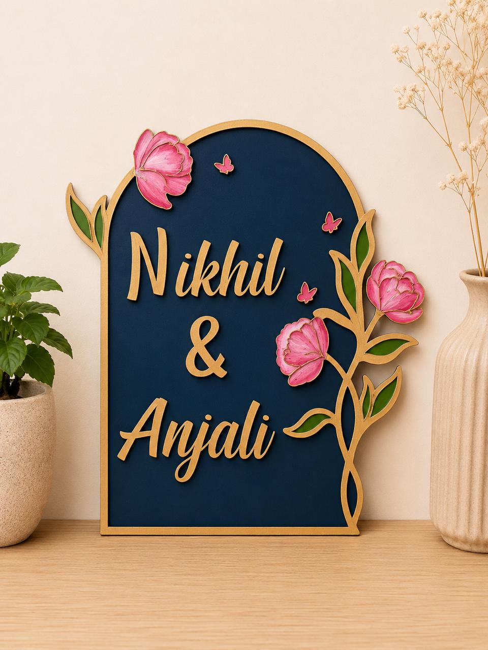 Tulips Elegance Nameplate I Handcrafted Personalized Wooden Nameplate for Home Entrance (Copy)
