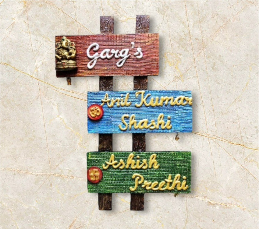 Wooden Ganesha Ohm Swastik Nameplate
