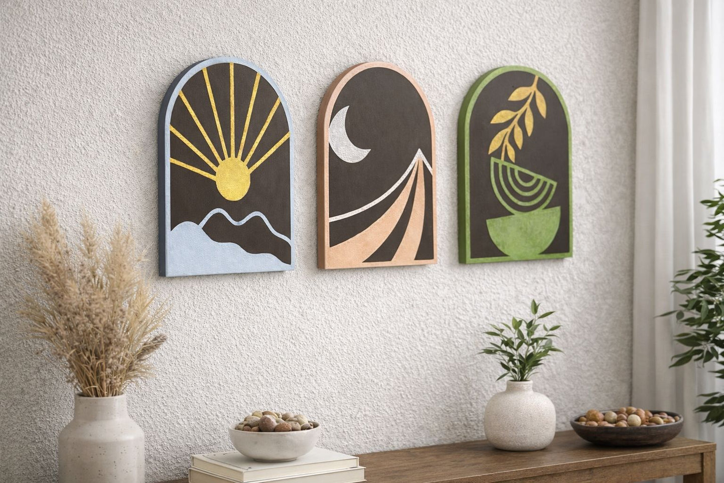 Sun-Moon-Growth Wall Hanging (Set of 3)