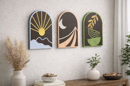Sun-Moon-Growth Wall Hanging (Set of 3)