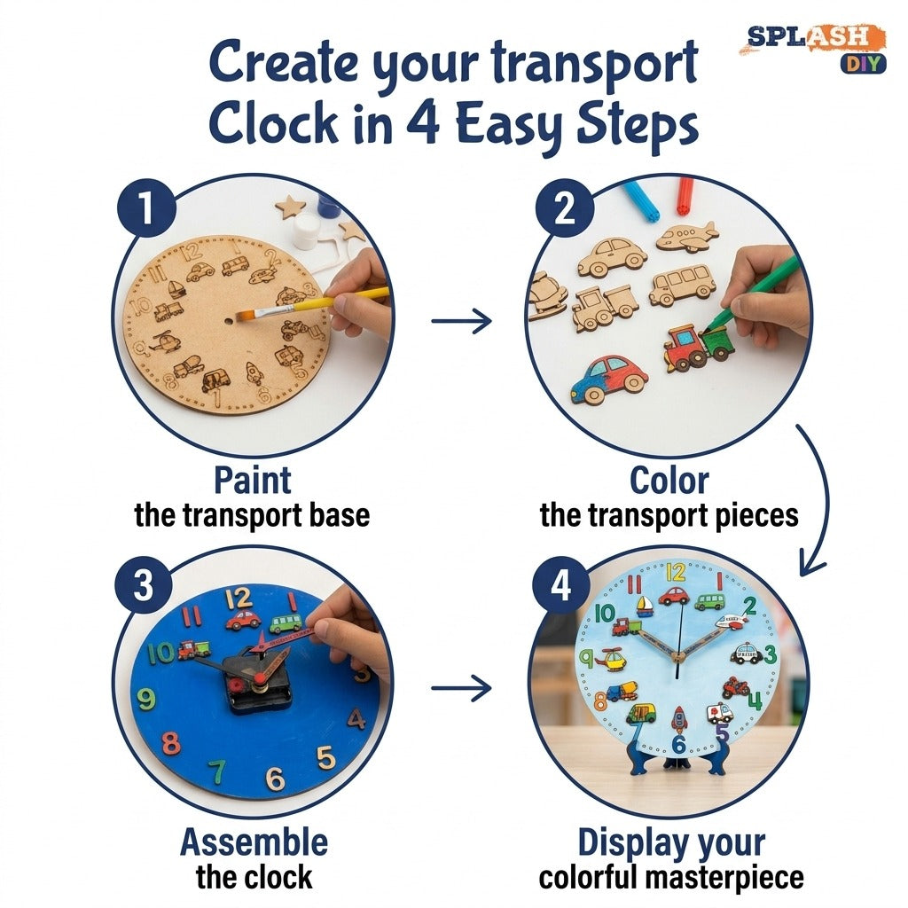 DIY Transport Clock Kit for Kids | Paint Your Own Wooden Clock | SPLASH DIY by Splash Arts