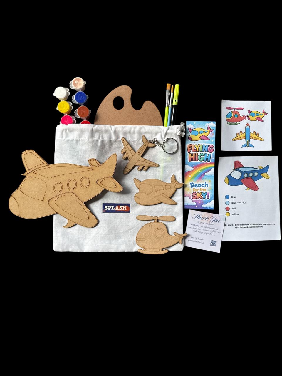 Aeroplane DIY Kit for Kids | Paint Your Own Wooden Airplane Craft Kit with Keychain & Fridge Magnets | SPLASH DIY by Splash Arts