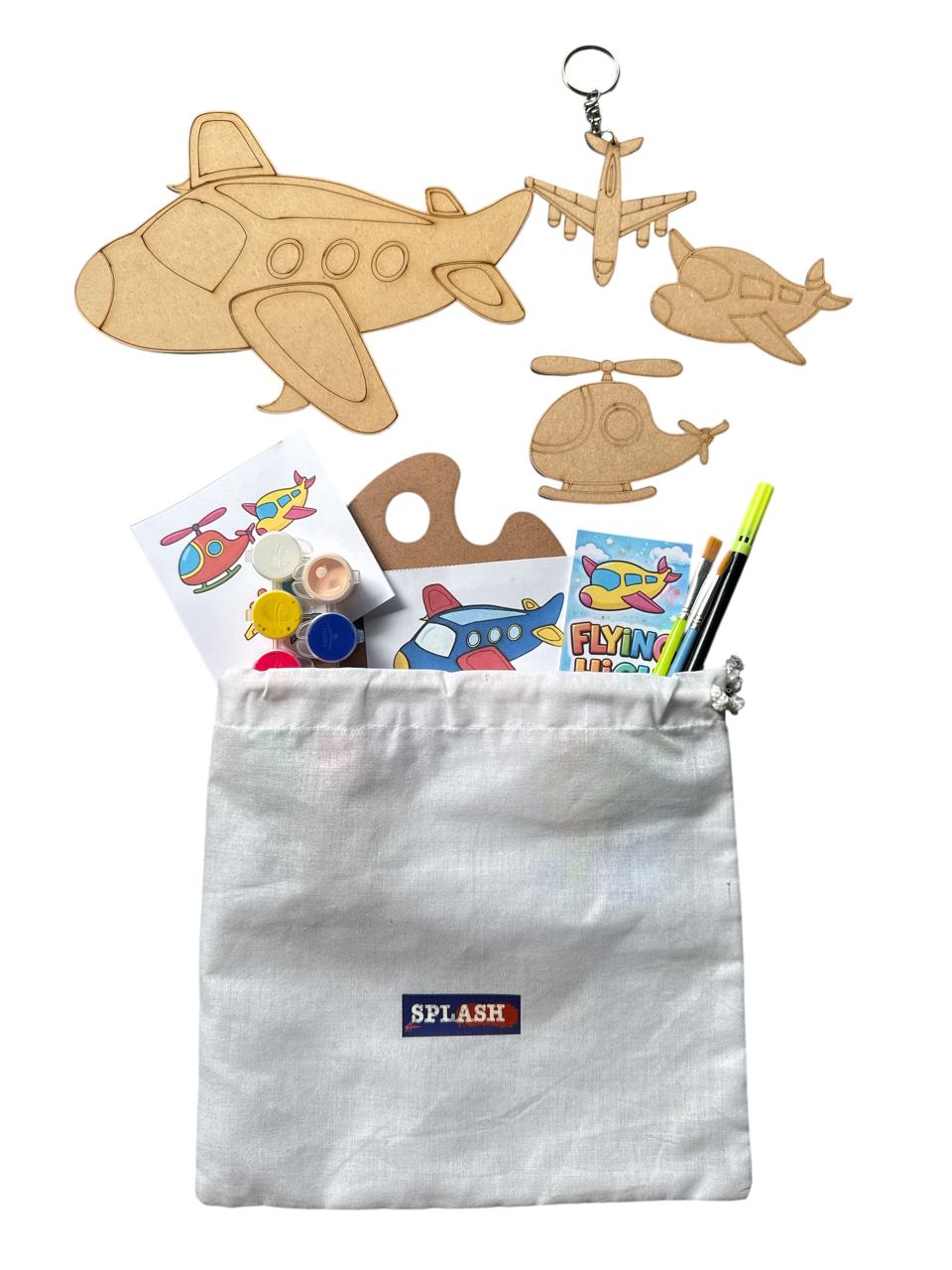 Aeroplane DIY Kit for Kids | Paint Your Own Wooden Airplane Craft Kit with Keychain & Fridge Magnets | SPLASH DIY by Splash Arts