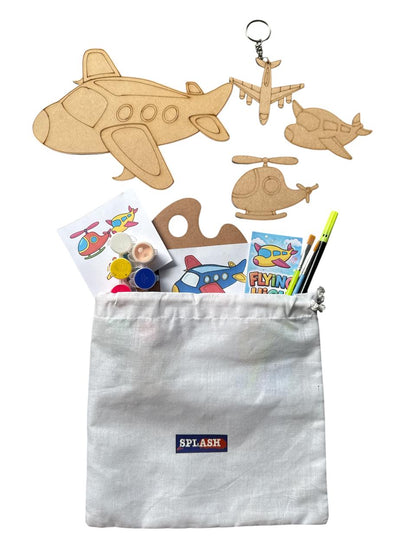 Aeroplane DIY Kit for Kids | Paint Your Own Wooden Airplane Craft Kit with Keychain & Fridge Magnets | SPLASH DIY by Splash Arts