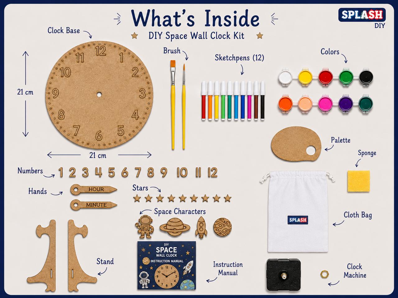DIY Space Clock Kit for Kids | Paint Your Own Wooden Clock | SPLASH DIY by Splash Arts