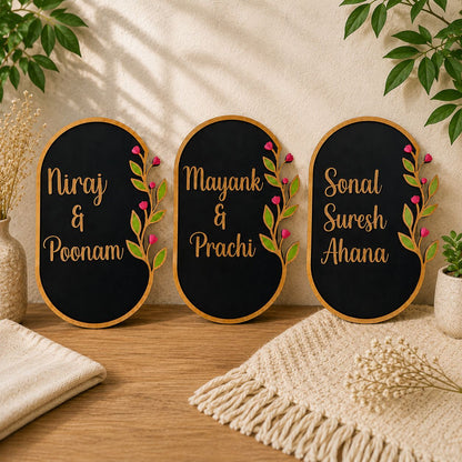 Floral Royal Nameplate I Handcrafted Personalized Wooden Nameplate for Home Entrance