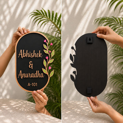 Floral Royal Nameplate I Handcrafted Personalized Wooden Nameplate for Home Entrance