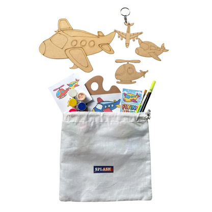 Aeroplane DIY Kit for Kids | Paint Your Own Wooden Airplane Craft Kit with Keychain & Fridge Magnets | SPLASH DIY