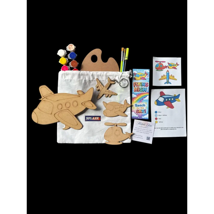 Aeroplane DIY Kit for Kids | Paint Your Own Wooden Airplane Craft Kit with Keychain & Fridge Magnets | SPLASH DIY