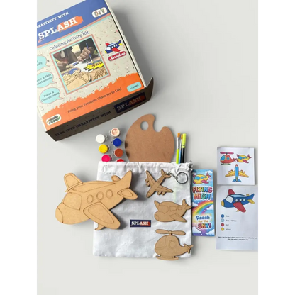 Aeroplane DIY Kit for Kids | Paint Your Own Wooden Airplane Craft Kit with Keychain & Fridge Magnets | SPLASH DIY