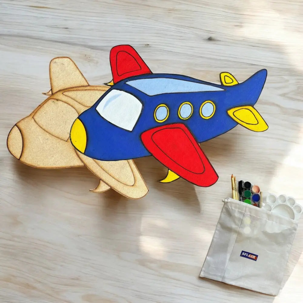 Aeroplane DIY Kit for Kids | Paint Your Own Wooden Airplane Craft Kit with Keychain & Fridge Magnets | SPLASH DIY