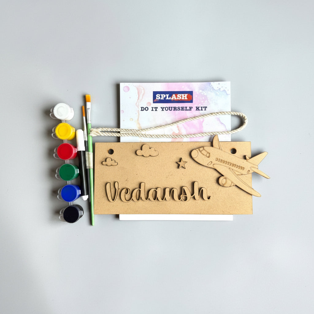 Aeroplane Nameboard DIY Kit for Kids | Personalized Paint Your Own Name Board | Birthday Return Gift I SPLASH DIY