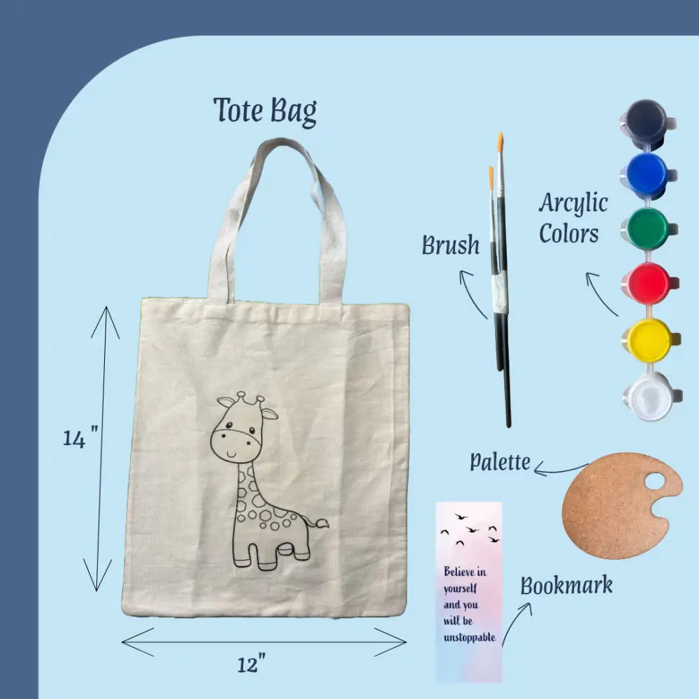 Animal-Themed Tote Bag Painting DIY Kit – Giraffe Design | Paint Your Own Tote Bag | SPLASH DIY by Splash Arts