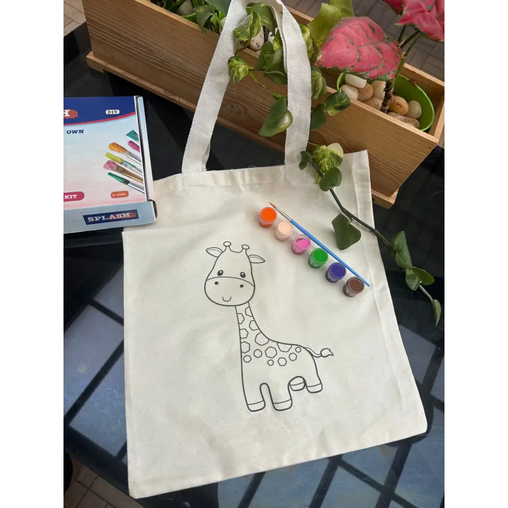 Animal-Themed Tote Bag Painting DIY Kit – Giraffe Design | Paint Your Own Tote Bag | SPLASH DIY by Splash Arts