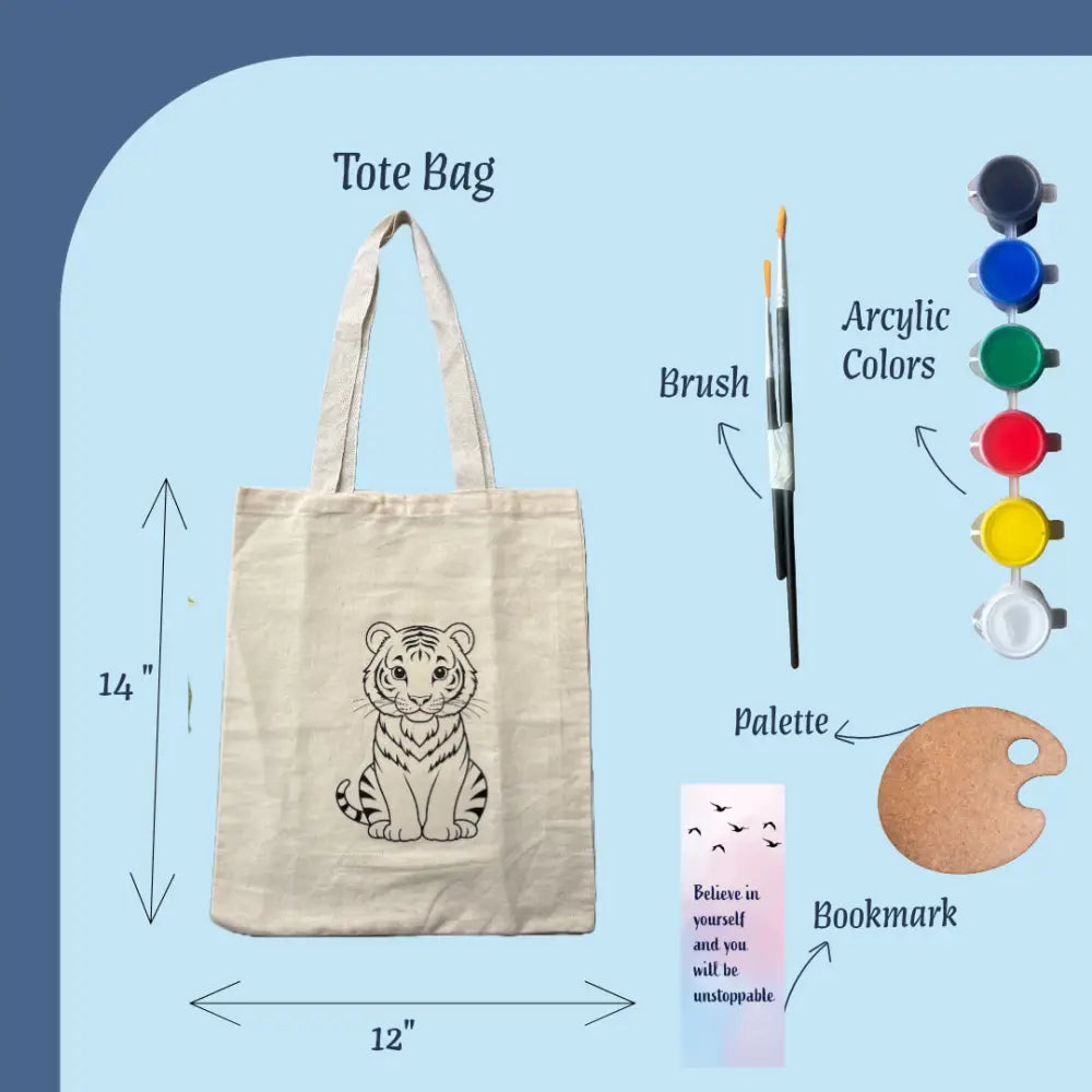 Animal-Themed Tote Bag Painting DIY Kit – Tiger Design | Paint Your Own Tote Bag| SPLASH DIY by Splash Arts - indianart