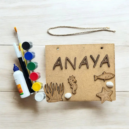 Aqua World Nameboard DIY Kit for Kids | Personalized Paint Your Own Name Board | Birthday Return Gift I SPLASH DIY