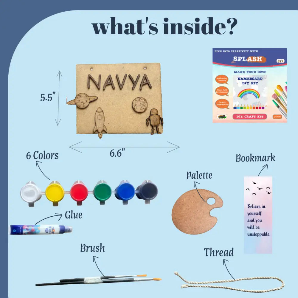 Astronaut Nameboard DIY Kit for Kids | Personalized Paint Your Own Space Name Board | Birthday Return Gift I SPLASH DIY