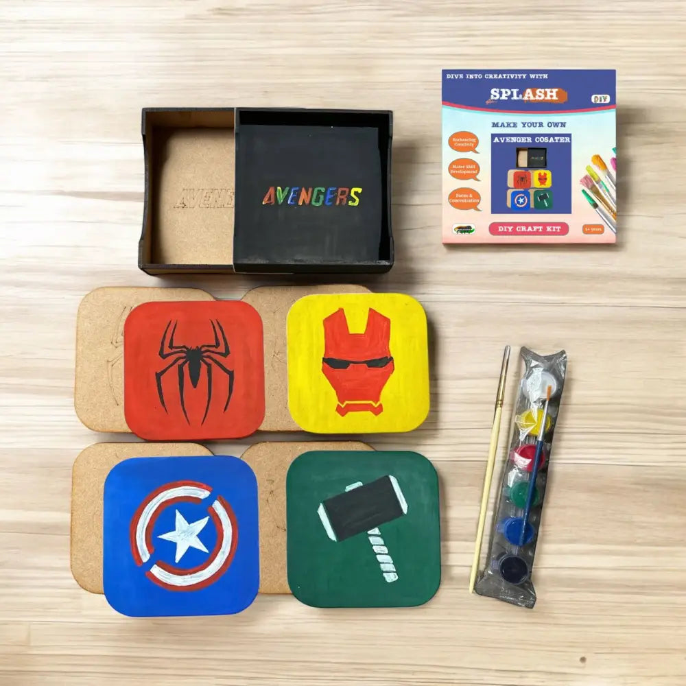 Avengers Coaster DIY Kit for Kids | Paint Your Own Wooden Coasters | SPLASH DIY by Splash Arts - coaster
