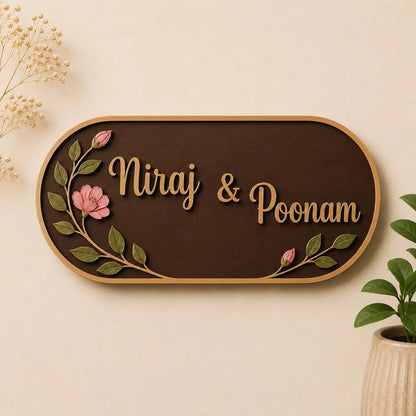 Berry Floral Nameplate I Handcrafted Personalized Wooden Nameplate for Home Entrance - nameplate